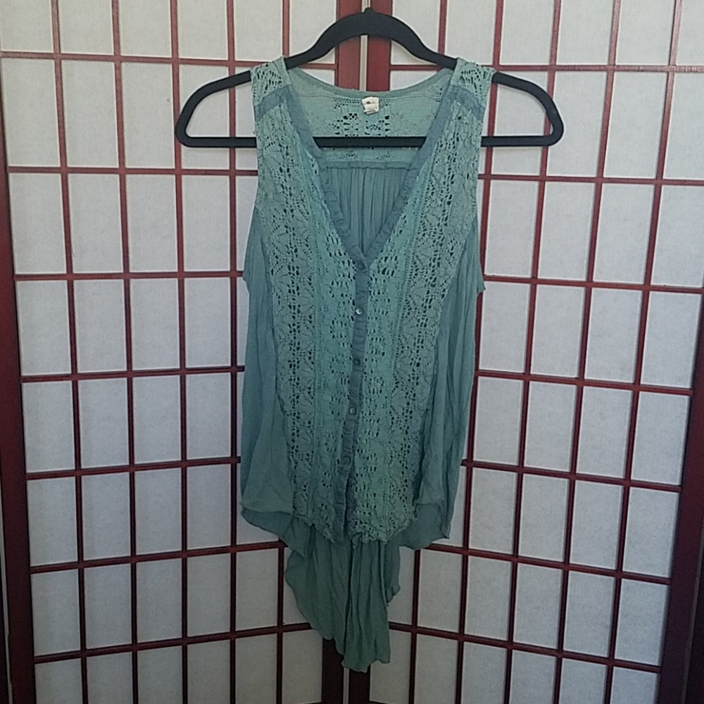 Anthropologie Light gray blue lace top. Size S.